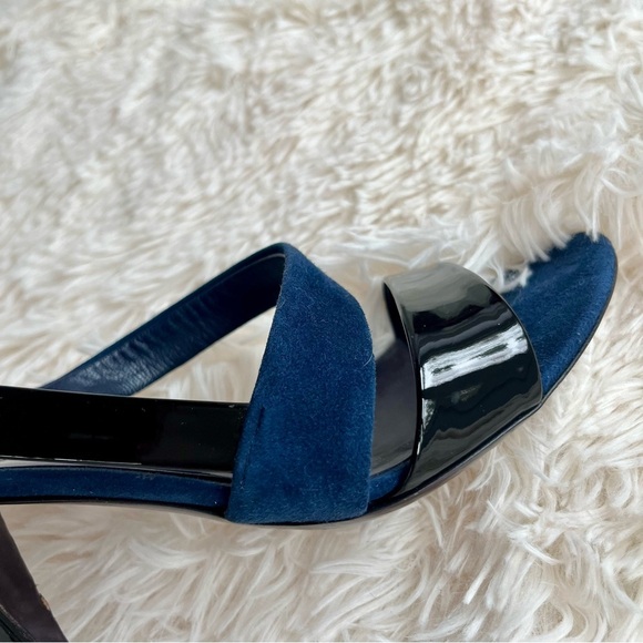 Miu Miu Navy Blue Suede Black Patent Leather Slingback Heels Sandals Size 9.5 - Picture 3 of 14